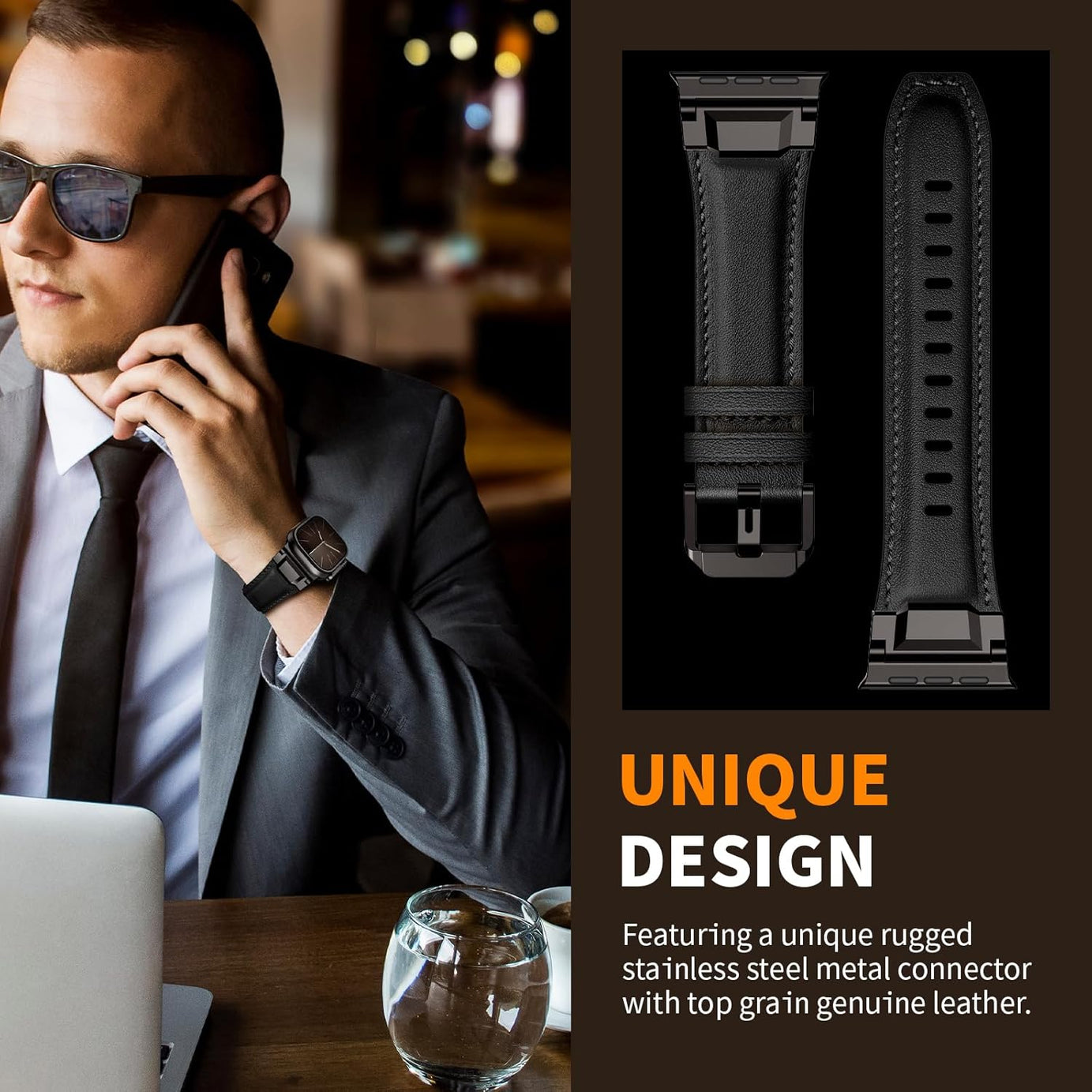 Full Black Luxury Cavallo Leather Straps By Shopyholy Compatible For Apple Watch
