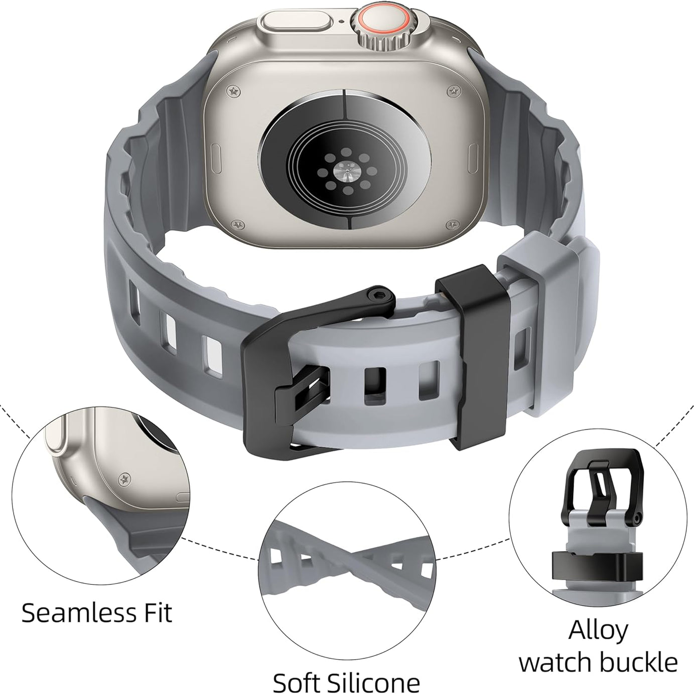 Grey B Premium Rugged Silicone With Metal Buckle By Shopyholy Compatible For Apple Watch