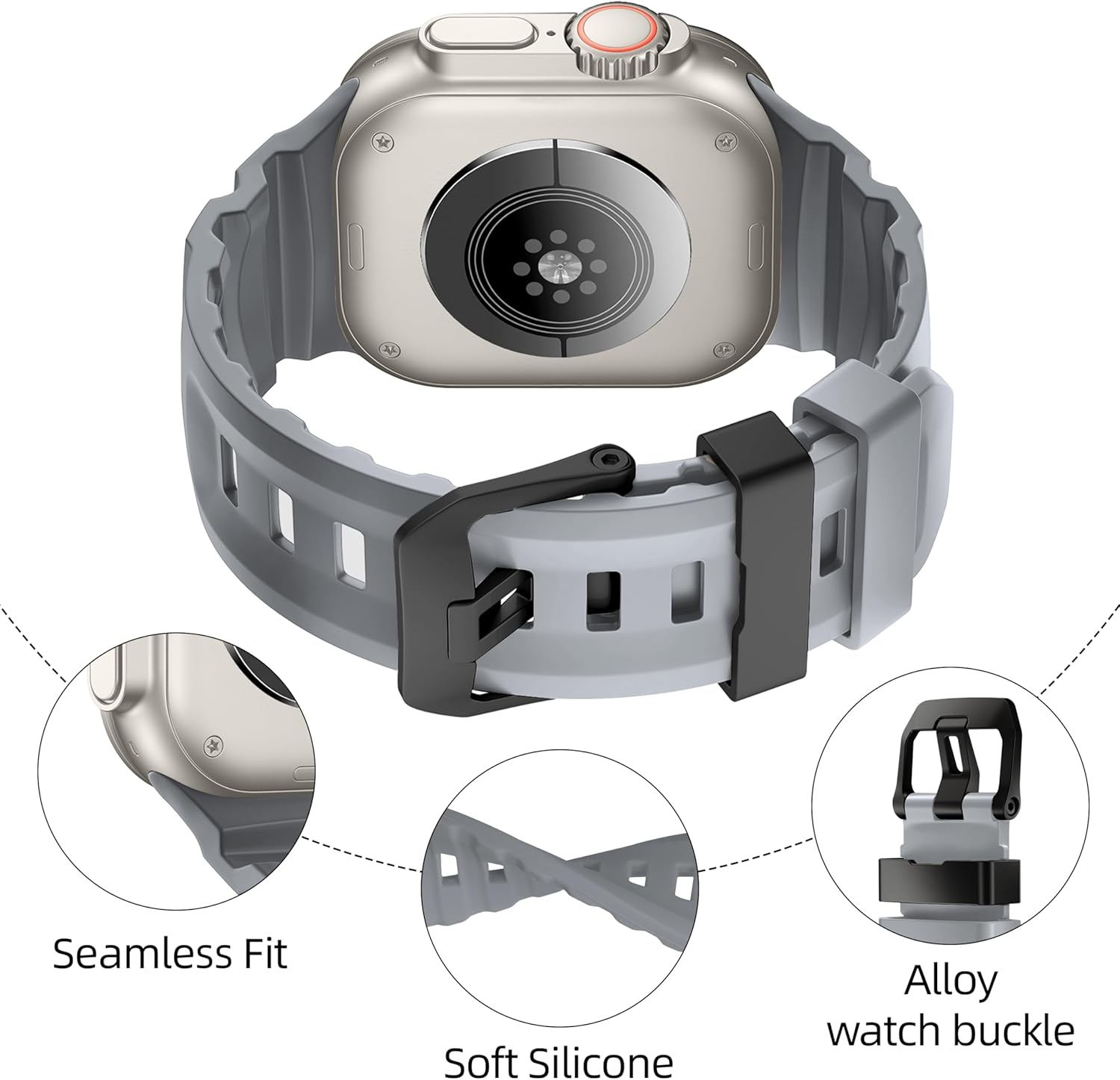 Grey B Premium Rugged Silicone With Metal Buckle By Shopyholy Compatible For Apple Watch