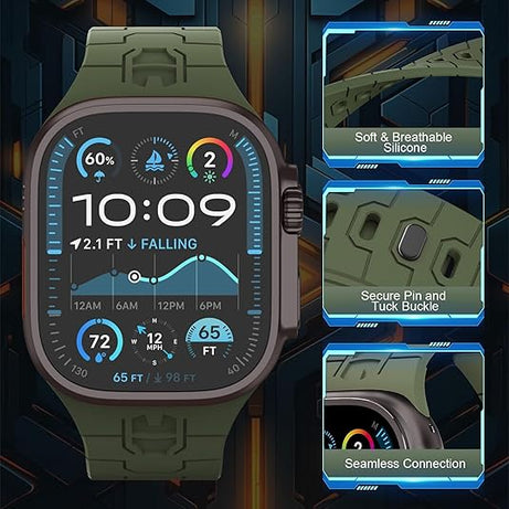 Army Green Premium Mavel Pattern Silicone Sports Bands By Shopyholy Compatible For Apple Watch