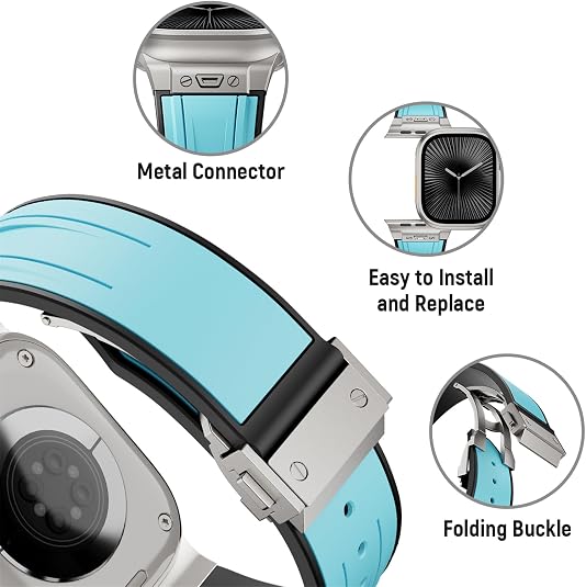 Blue Luxury Mechanical Slicone Sports Band By Shopyholy Compatible For Apple Watch
