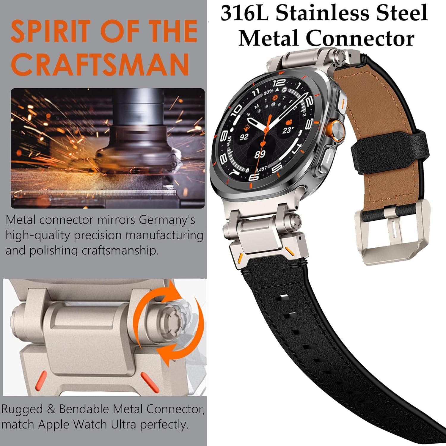 Black Rugged Genuine Leather Band for Samsung Galaxy Watch Ultra 2/Ultra 1 – 47mm