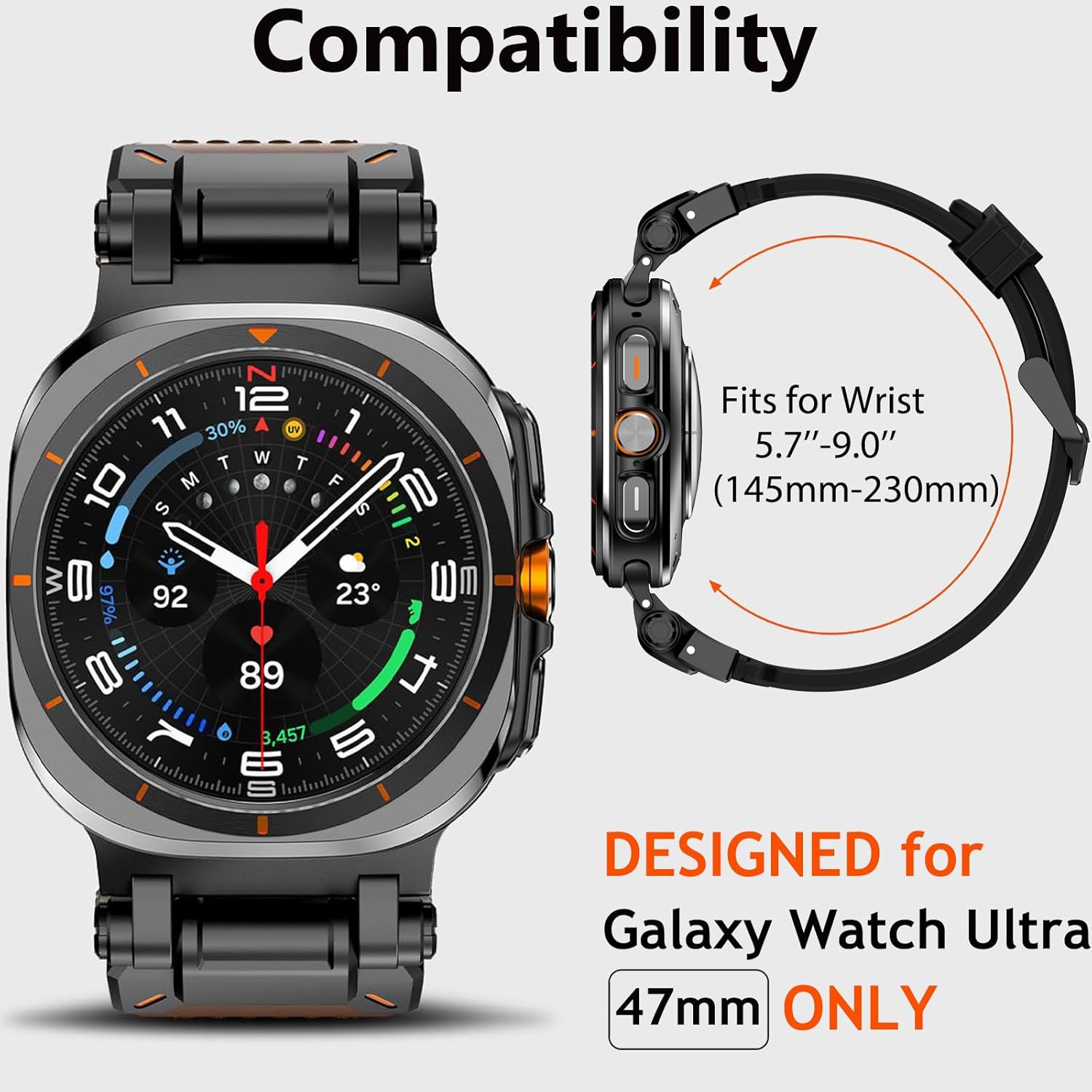 Brown B Rugged Genuine Leather Band for Samsung Galaxy Watch Ultra 2/Ultra 1 – 47mm