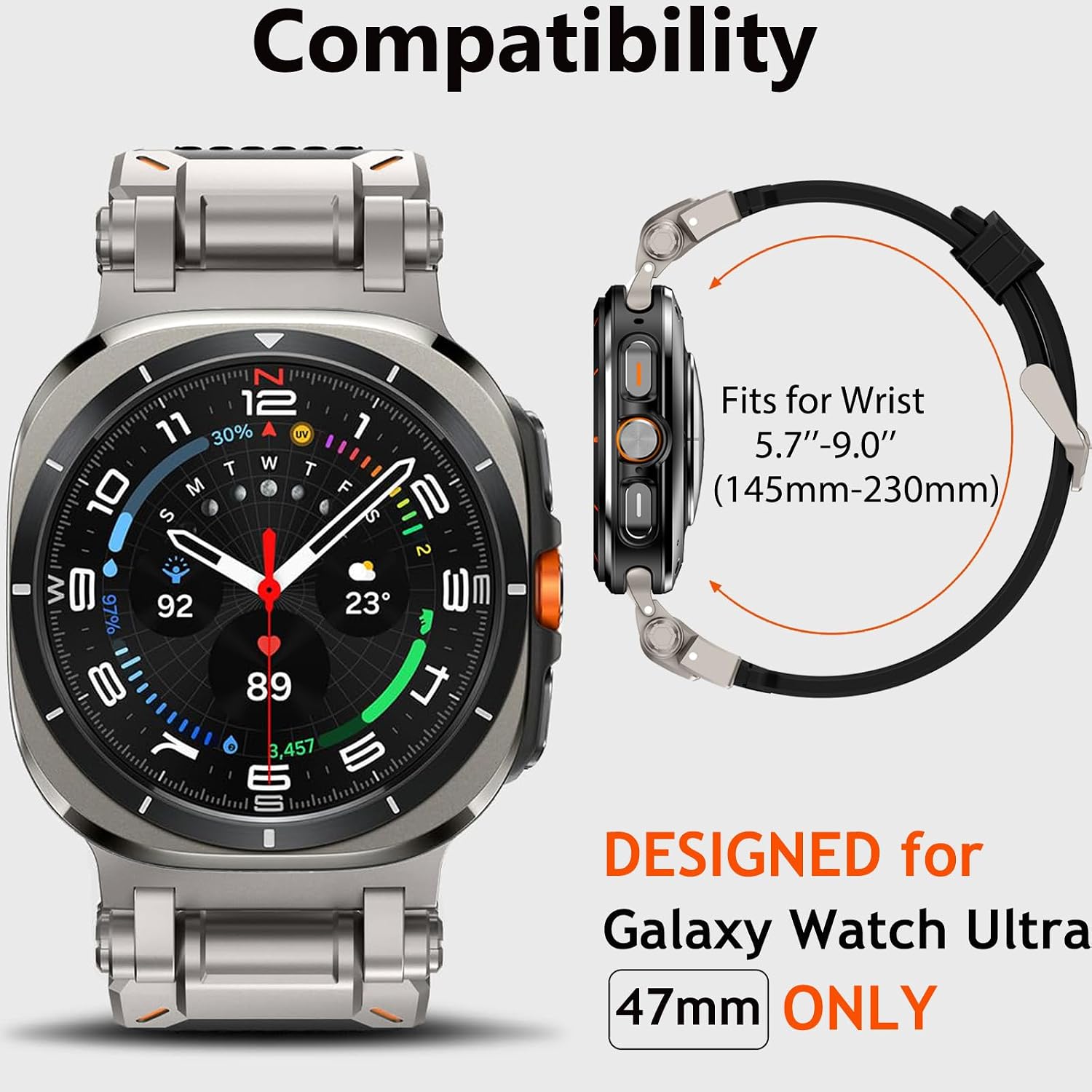 Black Rugged Genuine Leather Band for Samsung Galaxy Watch Ultra 2/Ultra 1 – 47mm