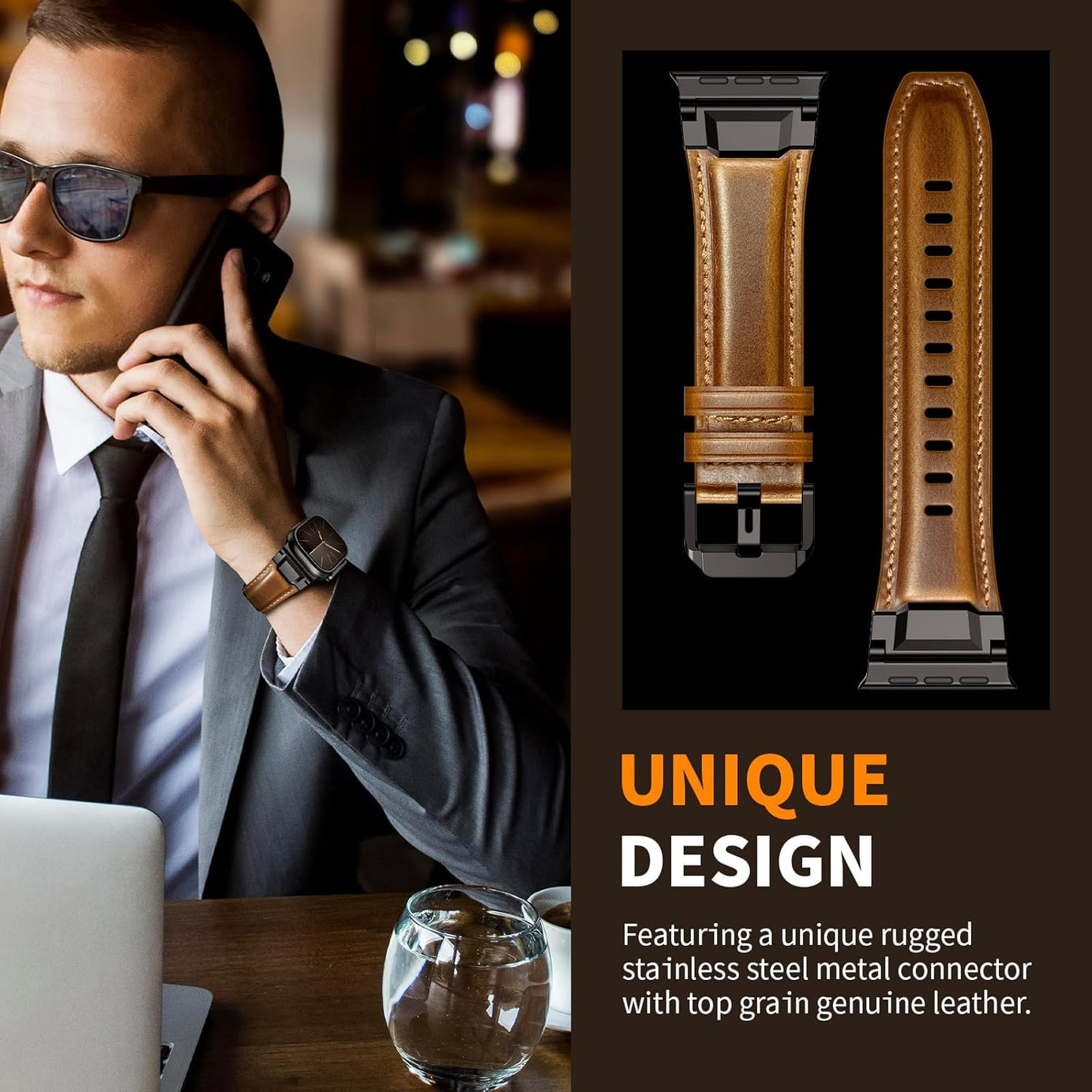 Brown B Luxury Cavallo Leather Straps By Shopyholy Compatible For Apple Watch