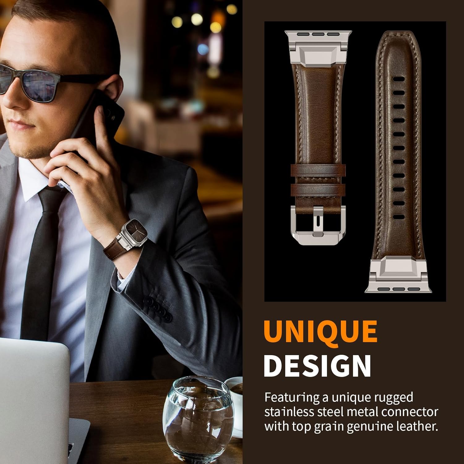 Coffee Dark Brown Luxury Cavallo Leather Straps By Shopyholy Compatible For Apple Watch