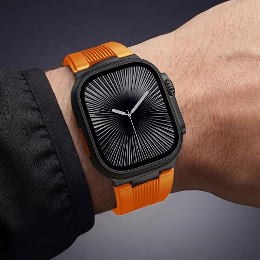 Orange B Luxury Velocity Ribbed Silicone Band By Shopyholy Compatible For Apple Watch