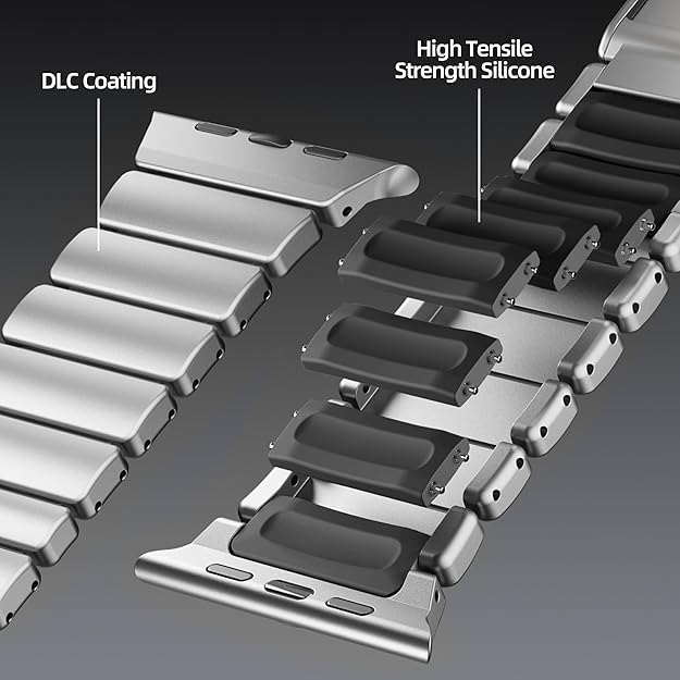 Titanium Black Luxury Titanium Dual Layer Silicone Magnetic Link Bands By Shopyholy Compatible For Apple Watch