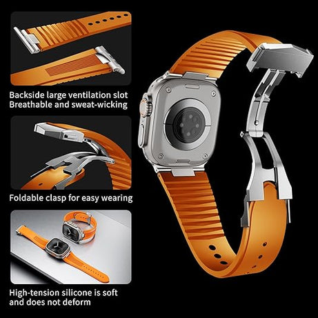Orange Luxury Velocity Ribbed Silicone Band By Shopyholy Compatible For Apple Watch