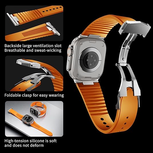 Orange Luxury Velocity Ribbed Silicone Band By Shopyholy Compatible For Apple Watch