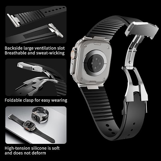 Black Luxury Velocity Ribbed Silicone Band By Shopyholy Compatible For Apple Watch