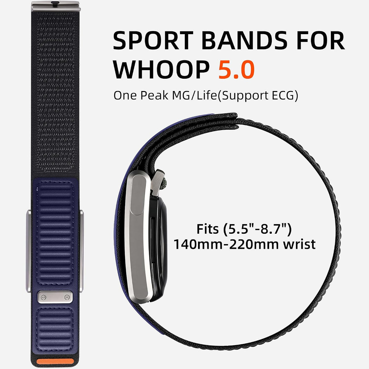 Navy Luxury Leather Nylon Navigator Band Compatible for WHOOP 5.0