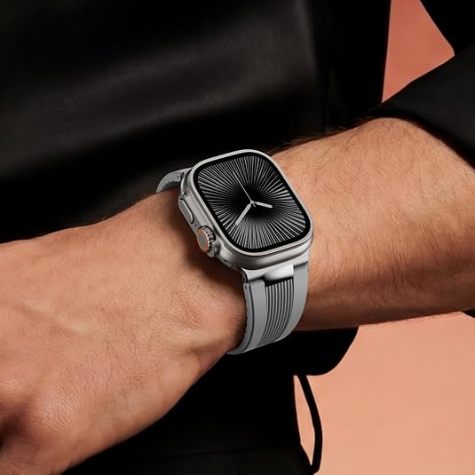 Grey Luxury Velocity Ribbed Silicone Band By Shopyholy Compatible For Apple Watch