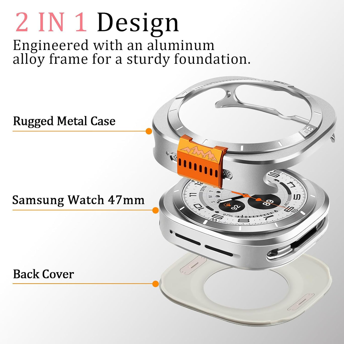 Silver Luxury Aluminum Metal Case for Samsung Galaxy Watch Ultra 47mm & Ultra 2
