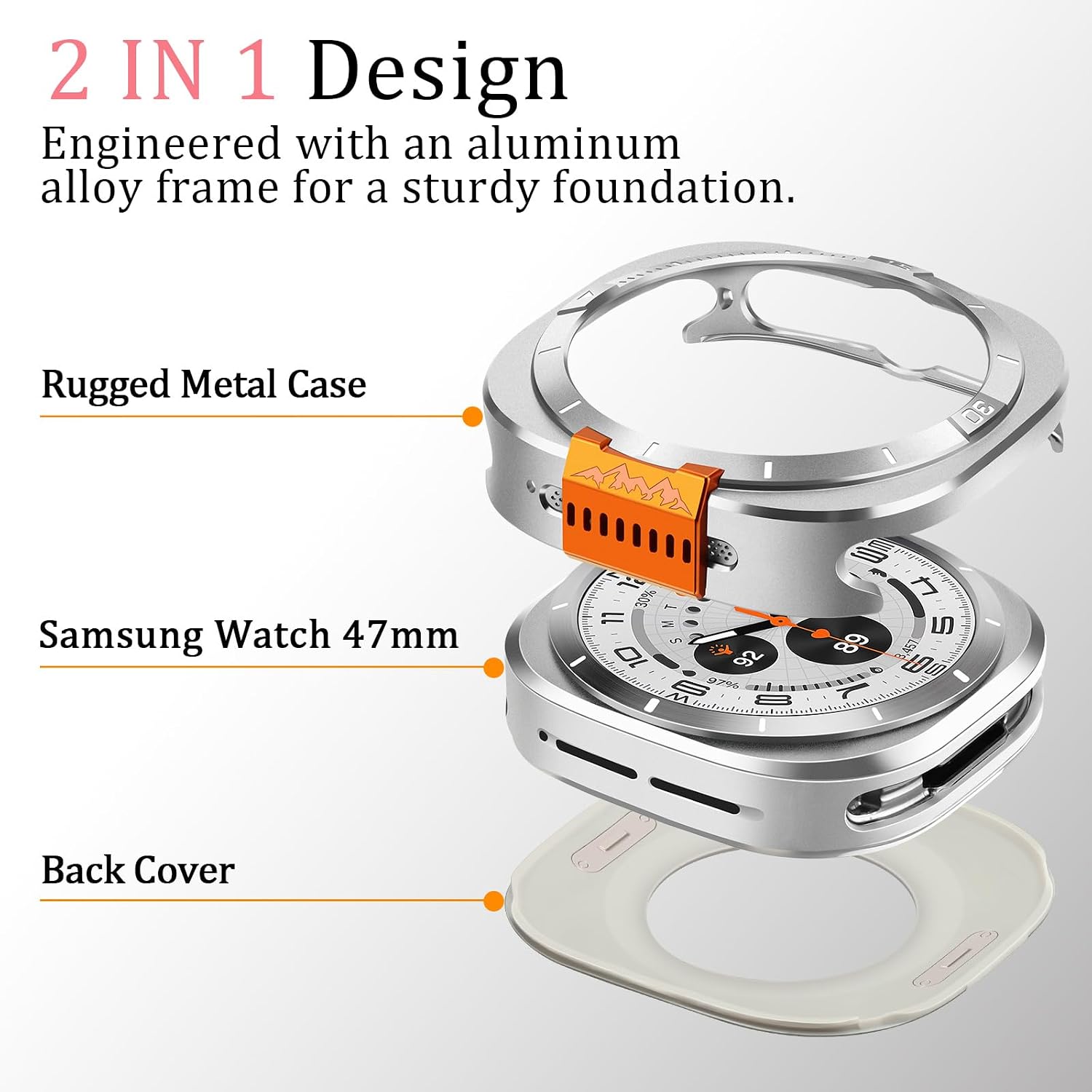 Silver Luxury Aluminum Metal Case for Samsung Galaxy Watch Ultra 47mm & Ultra 2