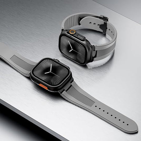 Grey B Luxury Velocity Ribbed Silicone Band By Shopyholy Compatible For Apple Watch