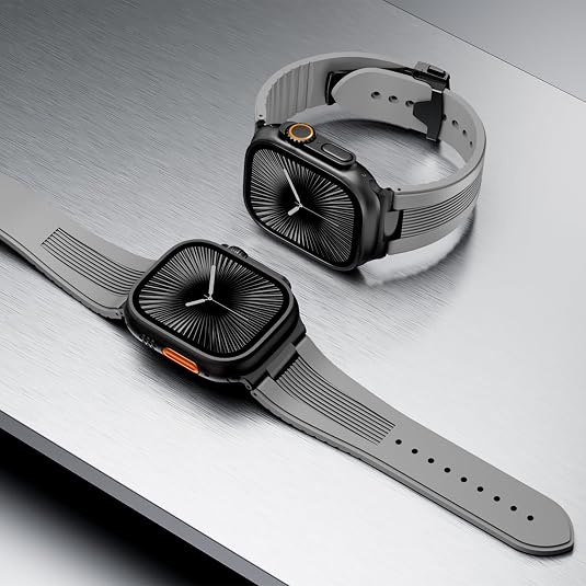 Grey B Luxury Velocity Ribbed Silicone Band By Shopyholy Compatible For Apple Watch