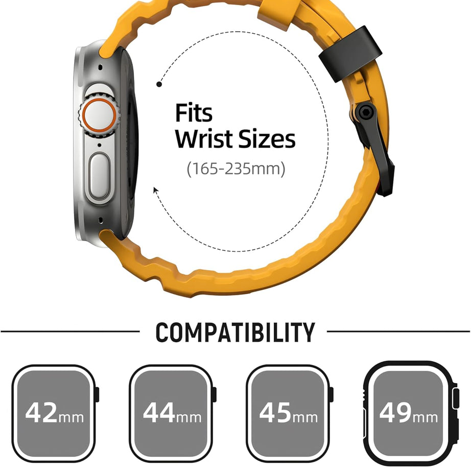 Yellow B Premium Rugged Silicone With Metal Buckle By Shopyholy Compatible For Apple Watch