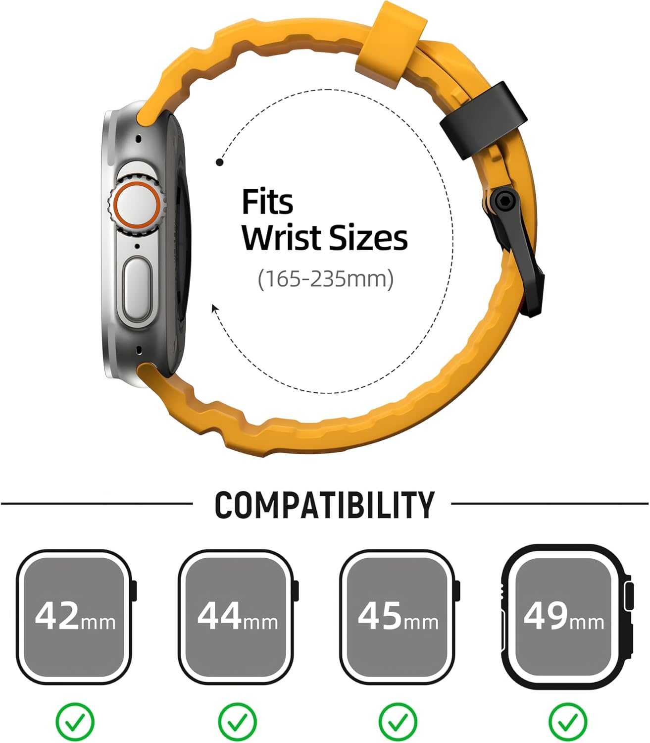 Yellow B Premium Rugged Silicone With Metal Buckle By Shopyholy Compatible For Apple Watch