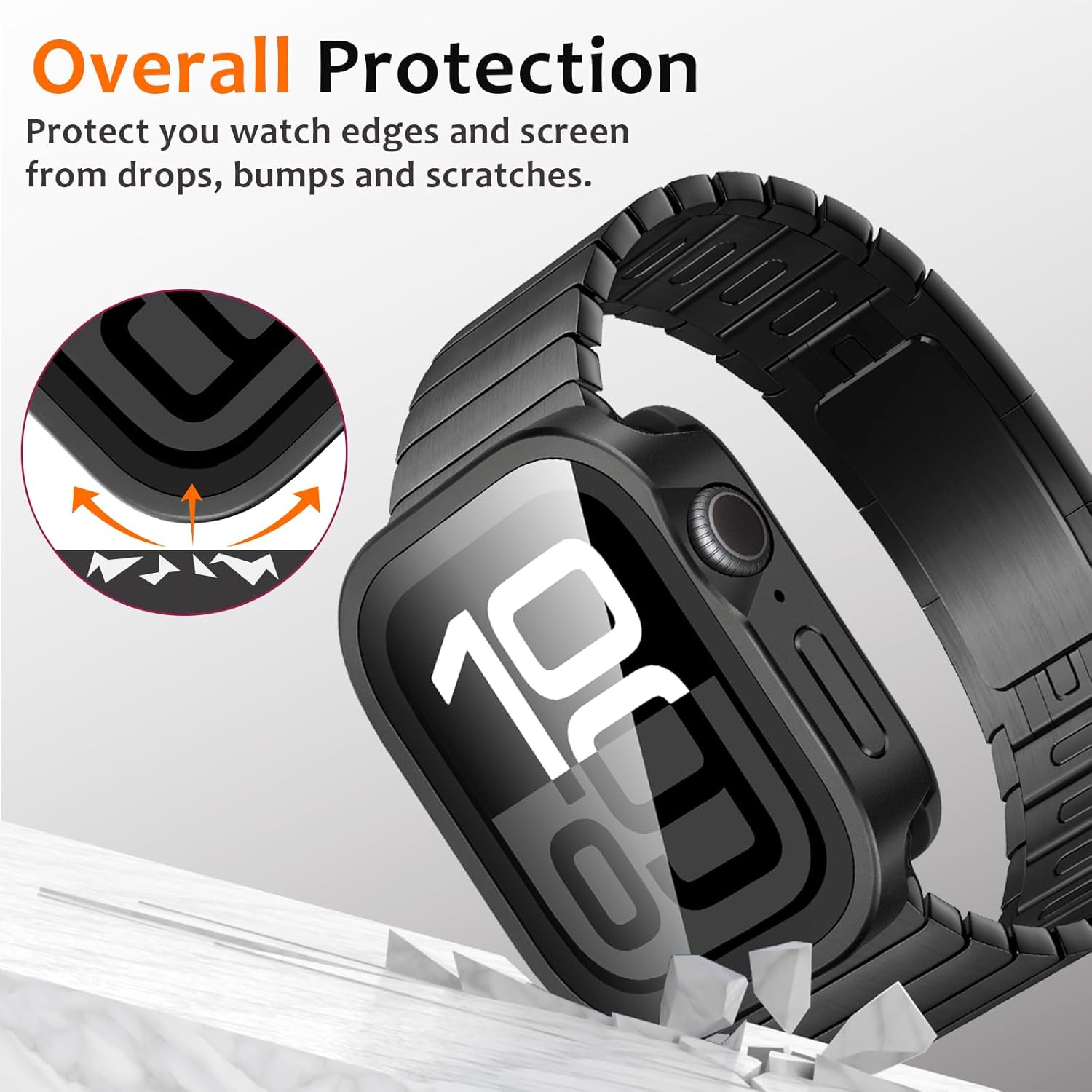 Black Luxury Metal Case With Screen Protector By Shopyholy Compatible For Apple Watch