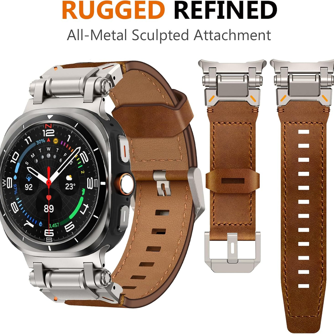 Brown Rugged Genuine Leather Band for Samsung Galaxy Watch Ultra 2/Ultra 1 – 47mm