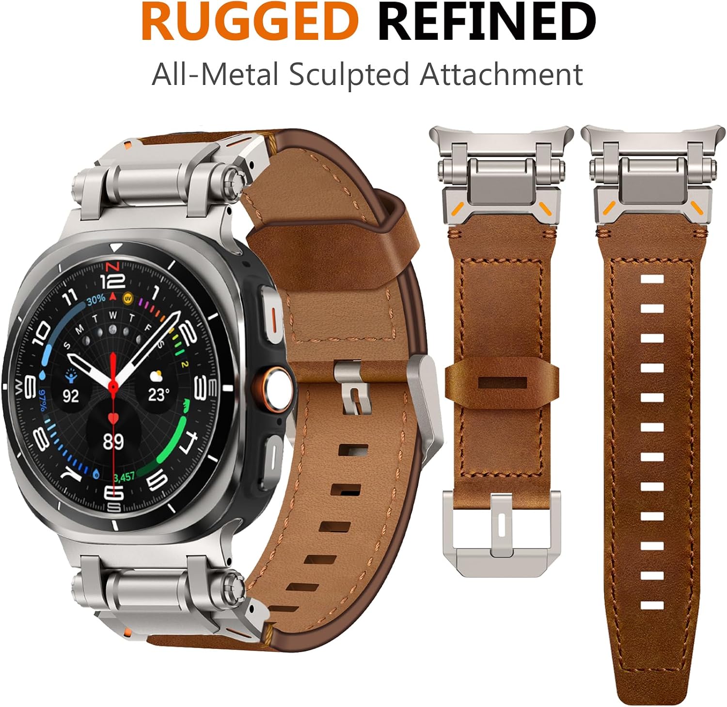 Brown Rugged Genuine Leather Band for Samsung Galaxy Watch Ultra 2/Ultra 1 – 47mm