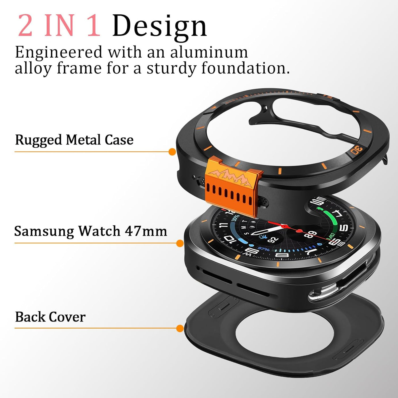 Black Luxury Aluminum Metal Case for Samsung Galaxy Watch Ultra 47mm & Ultra 2