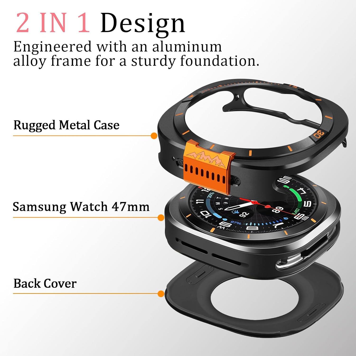 Black Luxury Aluminum Metal Case for Samsung Galaxy Watch Ultra 47mm & Ultra 2