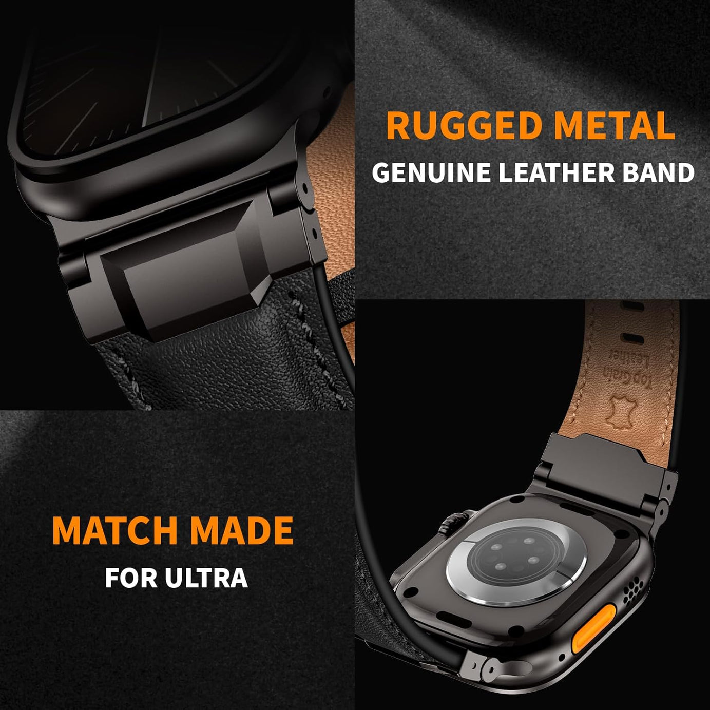Full Black Luxury Cavallo Leather Straps By Shopyholy Compatible For Apple Watch