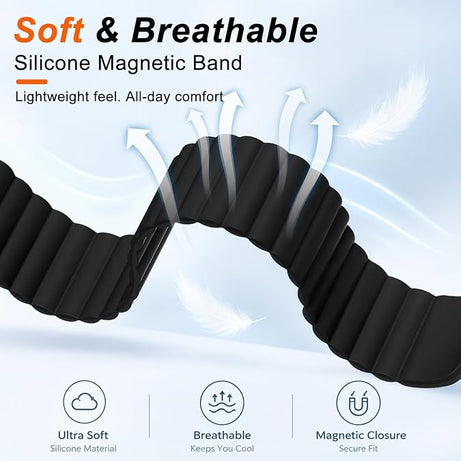 Black Wave Magnetic Silicone Sport Loop for WHOOP 5.0 Mg Life