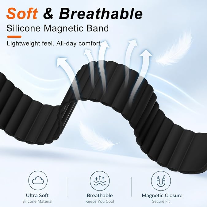 Black Wave Magnetic Silicone Sport Loop for WHOOP 5.0 Mg Life