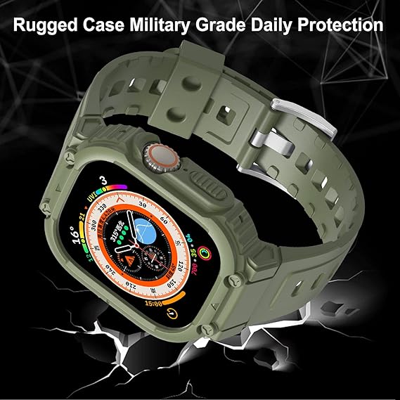 49MM Green Sporty TPU Case Band By Shopyholy Compatible For Apple Watch Ultra