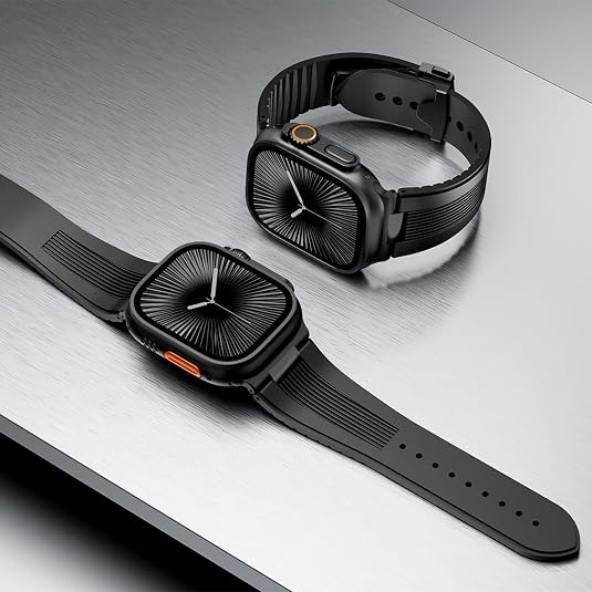 Full Black Luxury Velocity Ribbed Silicone Band By Shopyholy Compatible For Apple Watch