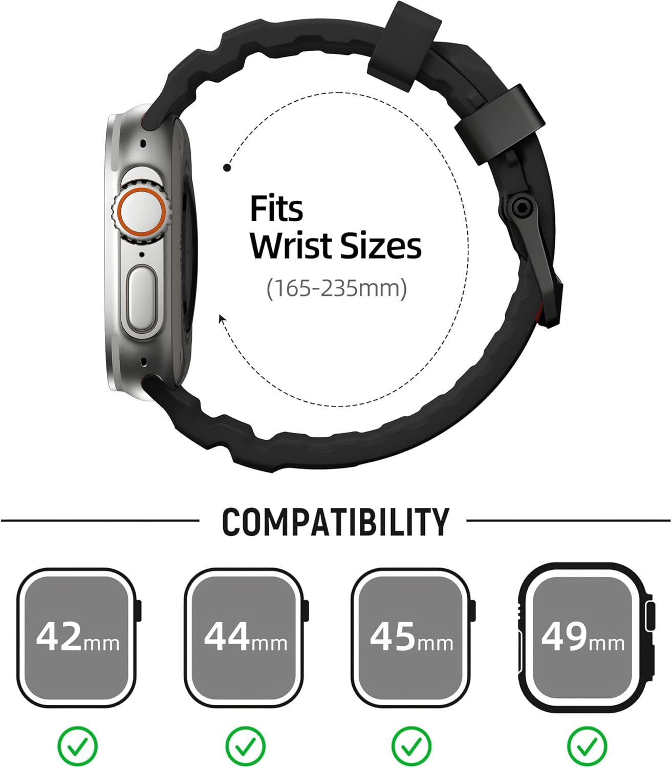 Full Black Premium Rugged Silicone With Metal Buckle By Shopyholy Compatible For Apple Watch