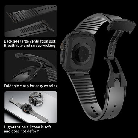 Grey B Luxury Velocity Ribbed Silicone Band By Shopyholy Compatible For Apple Watch
