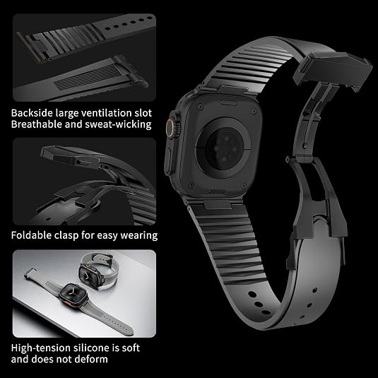 Grey B Luxury Velocity Ribbed Silicone Band By Shopyholy Compatible For Apple Watch