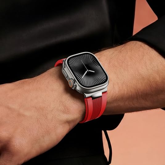 Red Luxury Velocity Ribbed Silicone Band By Shopyholy Compatible For Apple Watch