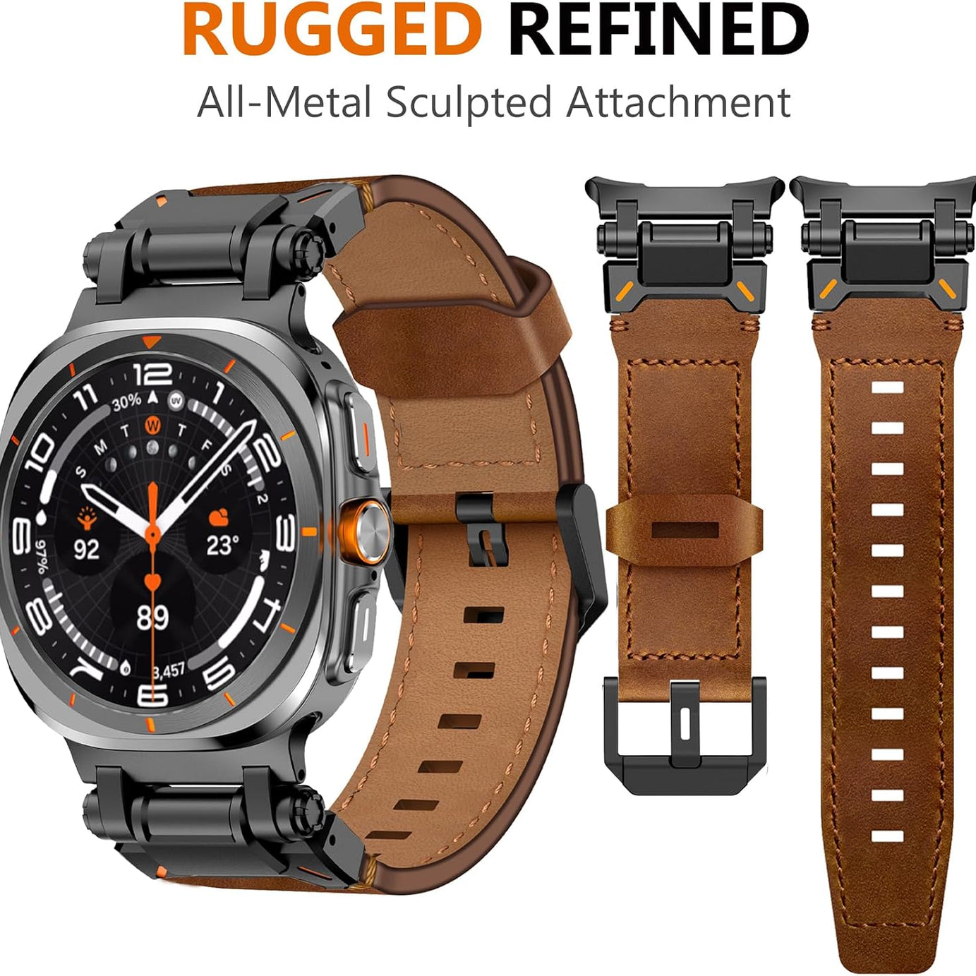 Brown B Rugged Genuine Leather Band for Samsung Galaxy Watch Ultra 2/Ultra 1 – 47mm