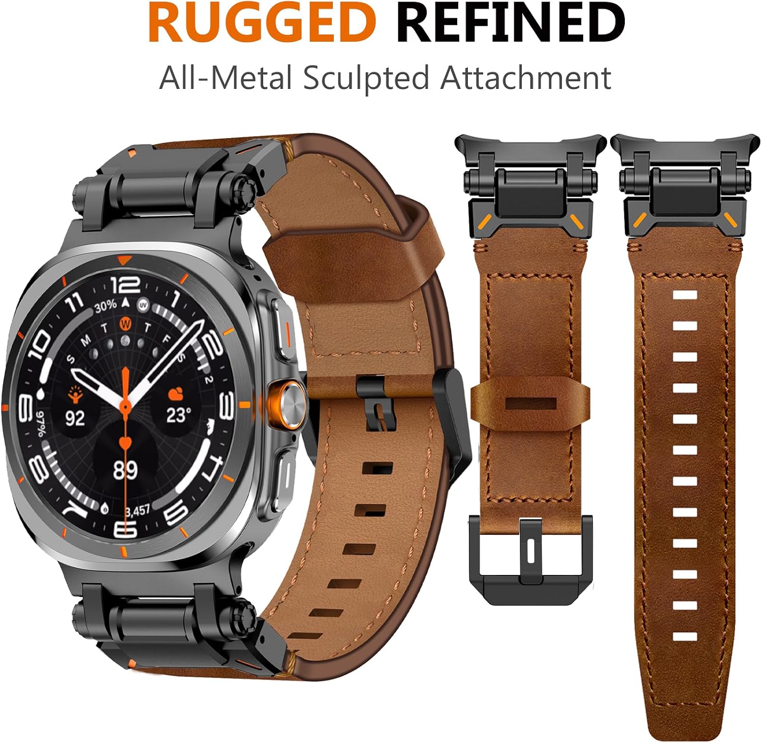 Brown B Rugged Genuine Leather Band for Samsung Galaxy Watch Ultra 2/Ultra 1 – 47mm