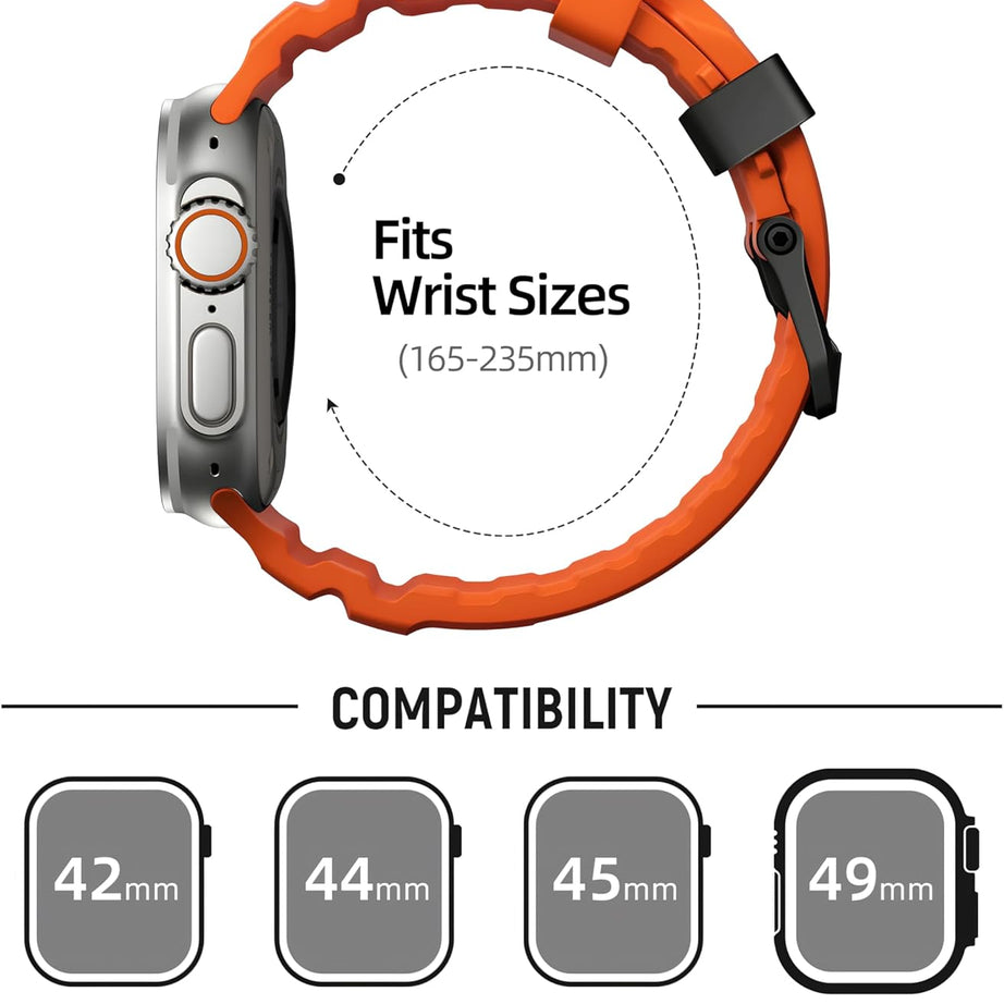 Orange T Premium Rugged Silicone With Metal Buckle By Shopyholy Compatible For Apple Watch