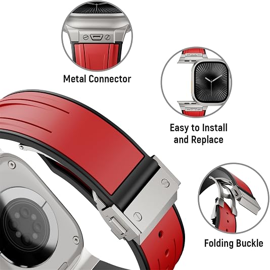 Red Luxury Mechanical Slicone Sports Band By Shopyholy Compatible For Apple Watch