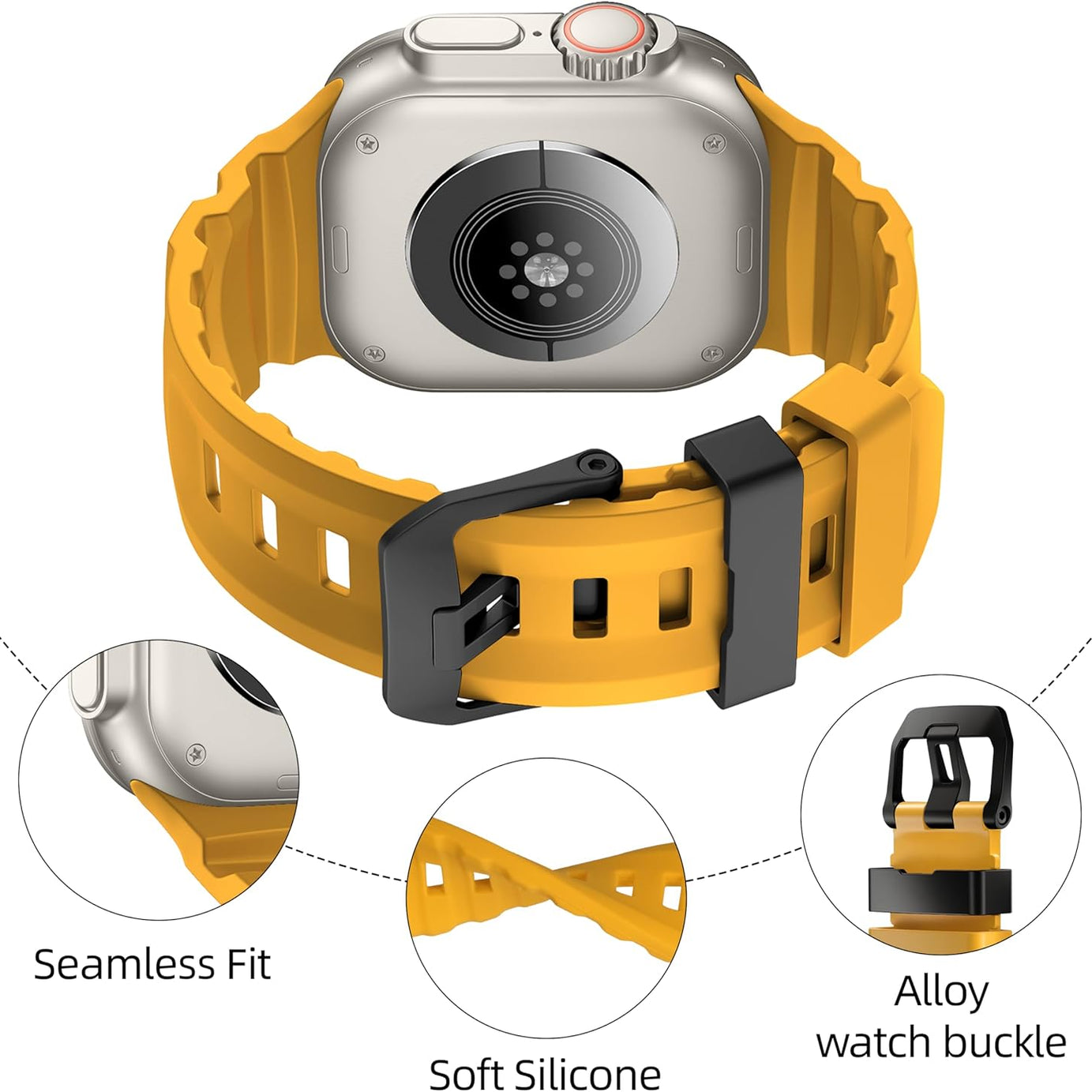 Yellow B Premium Rugged Silicone With Metal Buckle By Shopyholy Compatible For Apple Watch
