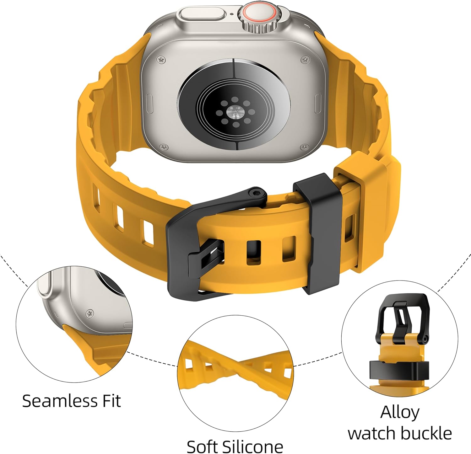 Yellow B Premium Rugged Silicone With Metal Buckle By Shopyholy Compatible For Apple Watch