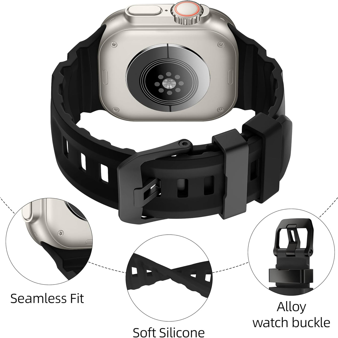 Full Black Premium Rugged Silicone With Metal Buckle By Shopyholy Compatible For Apple Watch