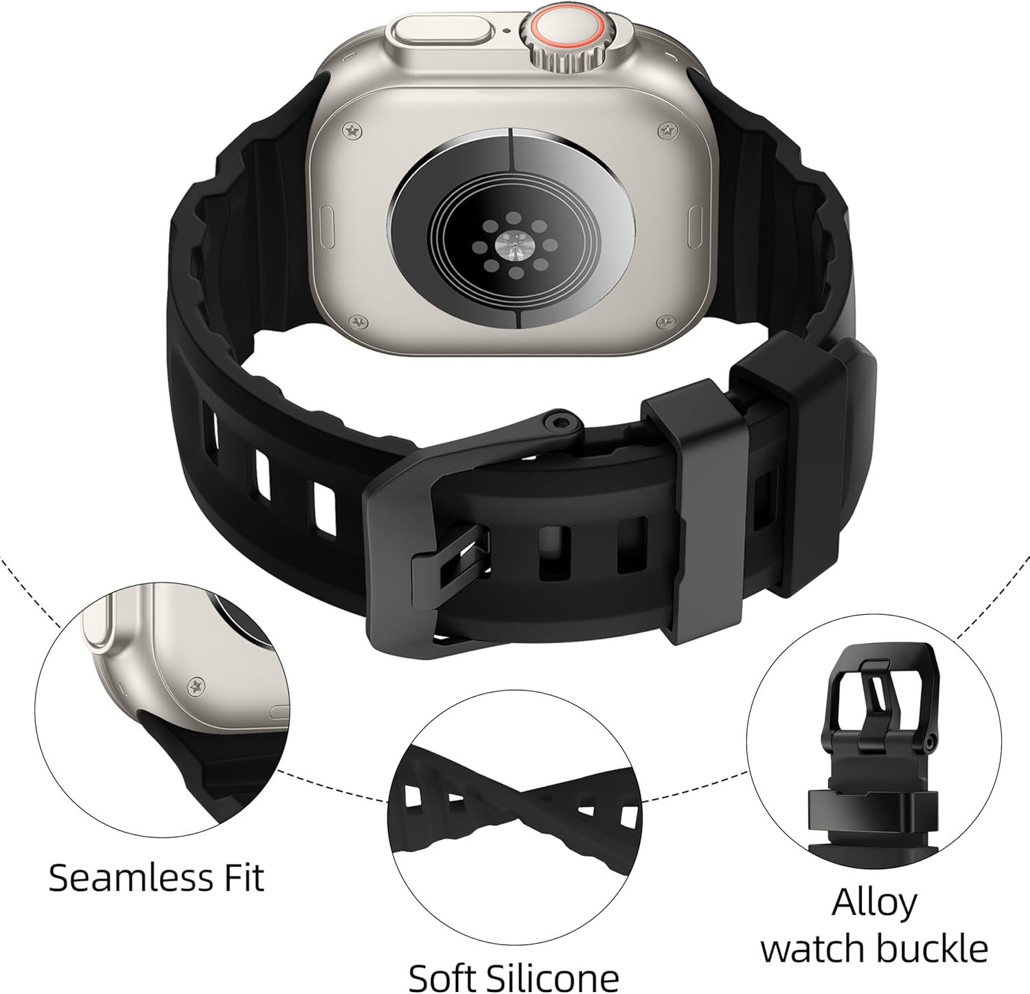 Full Black Premium Rugged Silicone With Metal Buckle By Shopyholy Compatible For Apple Watch