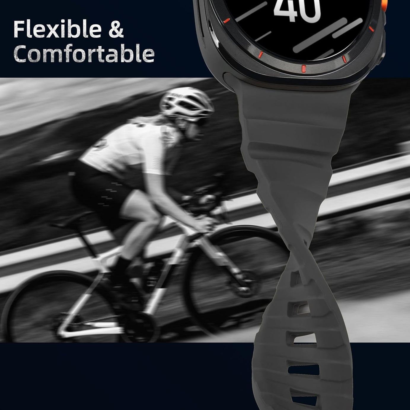 Black Rocky Point Silicone Sport Band for Samsung Galaxy Watch Ultra 47mm