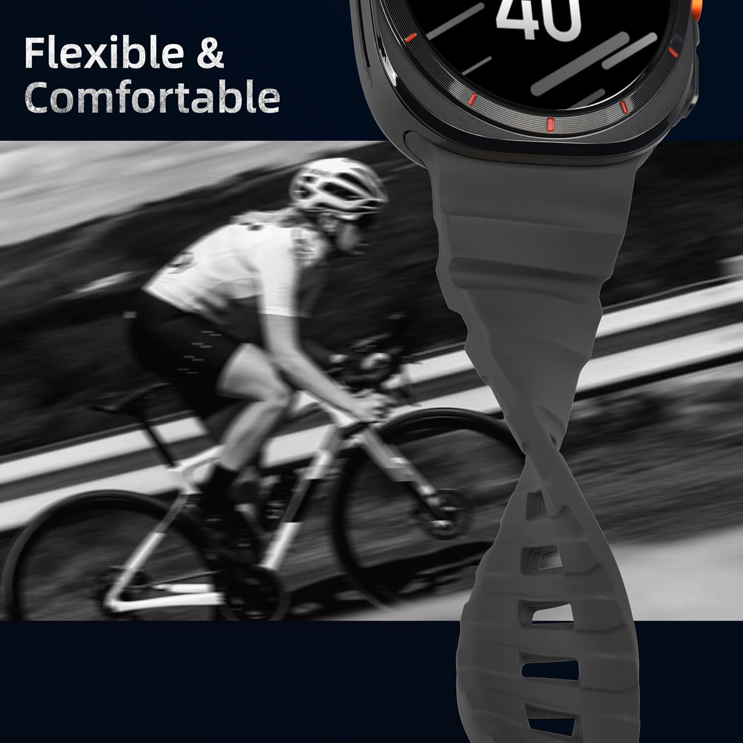 Black Rocky Point Silicone Sport Band for Samsung Galaxy Watch Ultra 47mm