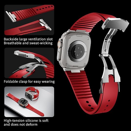 Red Luxury Velocity Ribbed Silicone Band By Shopyholy Compatible For Apple Watch