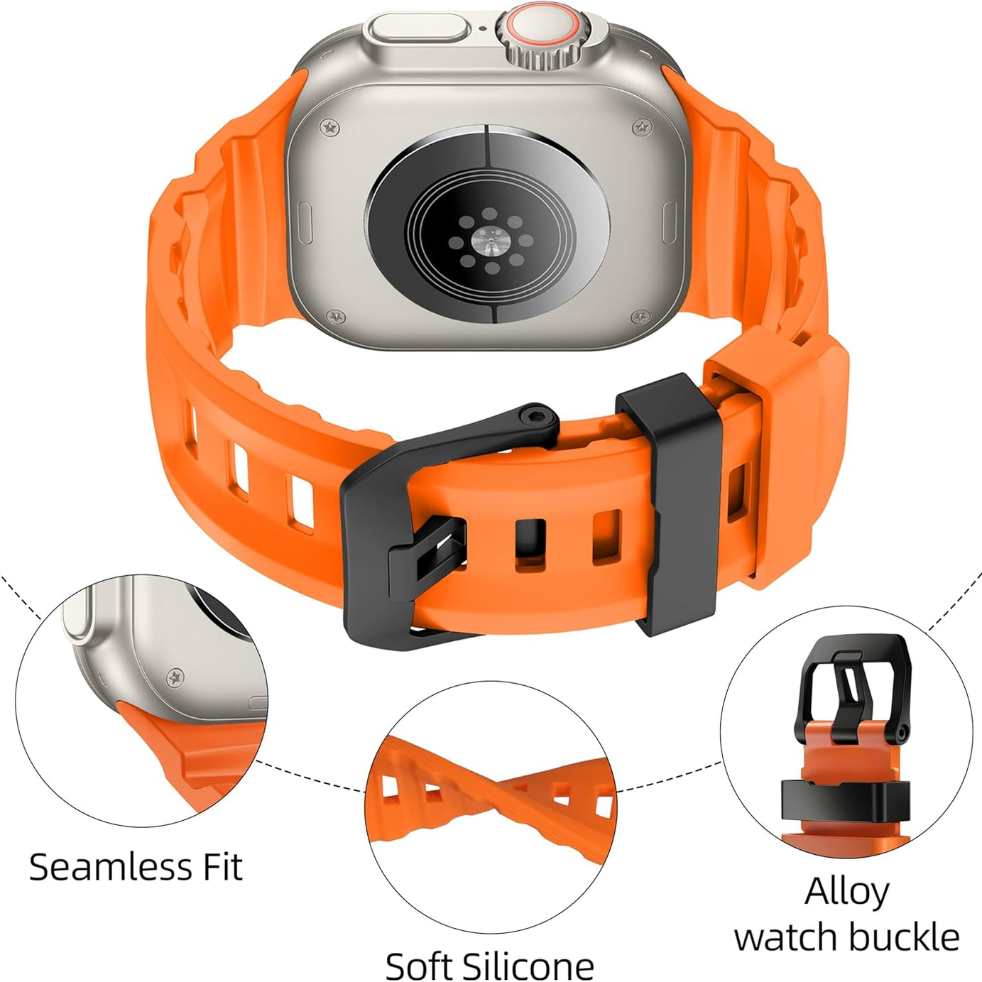 Orange B Premium Rugged Silicone With Metal Buckle By Shopyholy Compatible For Apple Watch