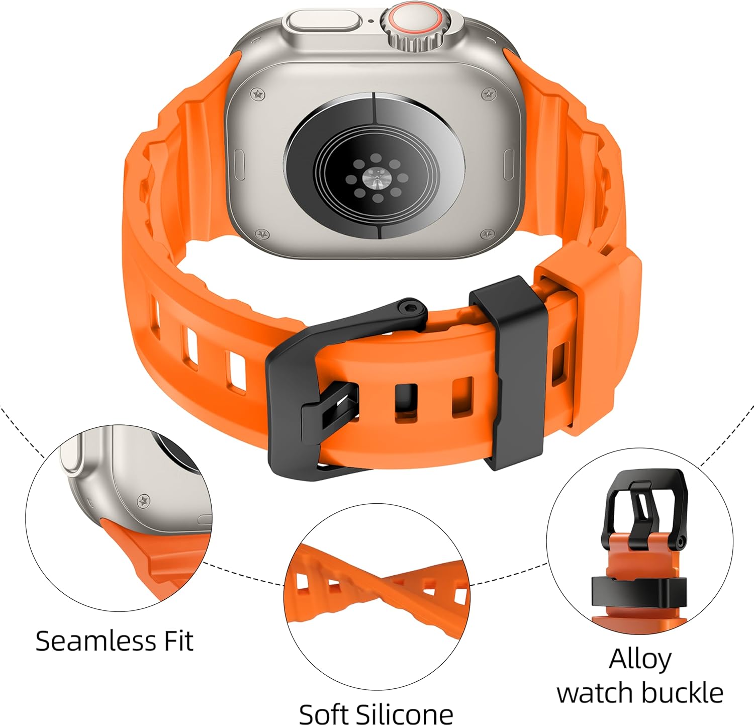 Orange B Premium Rugged Silicone With Metal Buckle By Shopyholy Compatible For Apple Watch